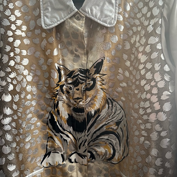 Diane Gilman Tiger Cat 100% Silk Jacket Vintage 80s/ 90s 2X - Picture 7 of 11